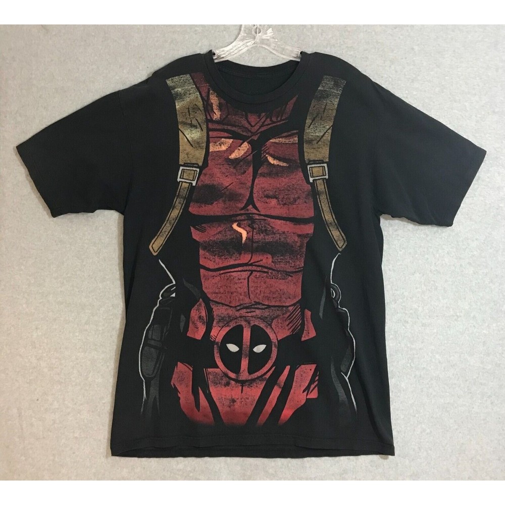 Marvel Comics Deadpool Costume T-Shirt Mens‎ XL Cotton Black Short Sleeve